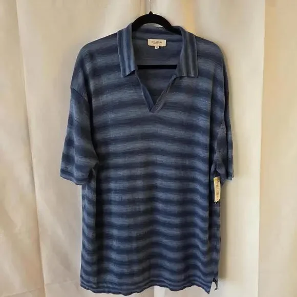 Bugatchi Heather Striped‎ Short Sleeved Johnny Sweater - XXL - Picture 2 of 8